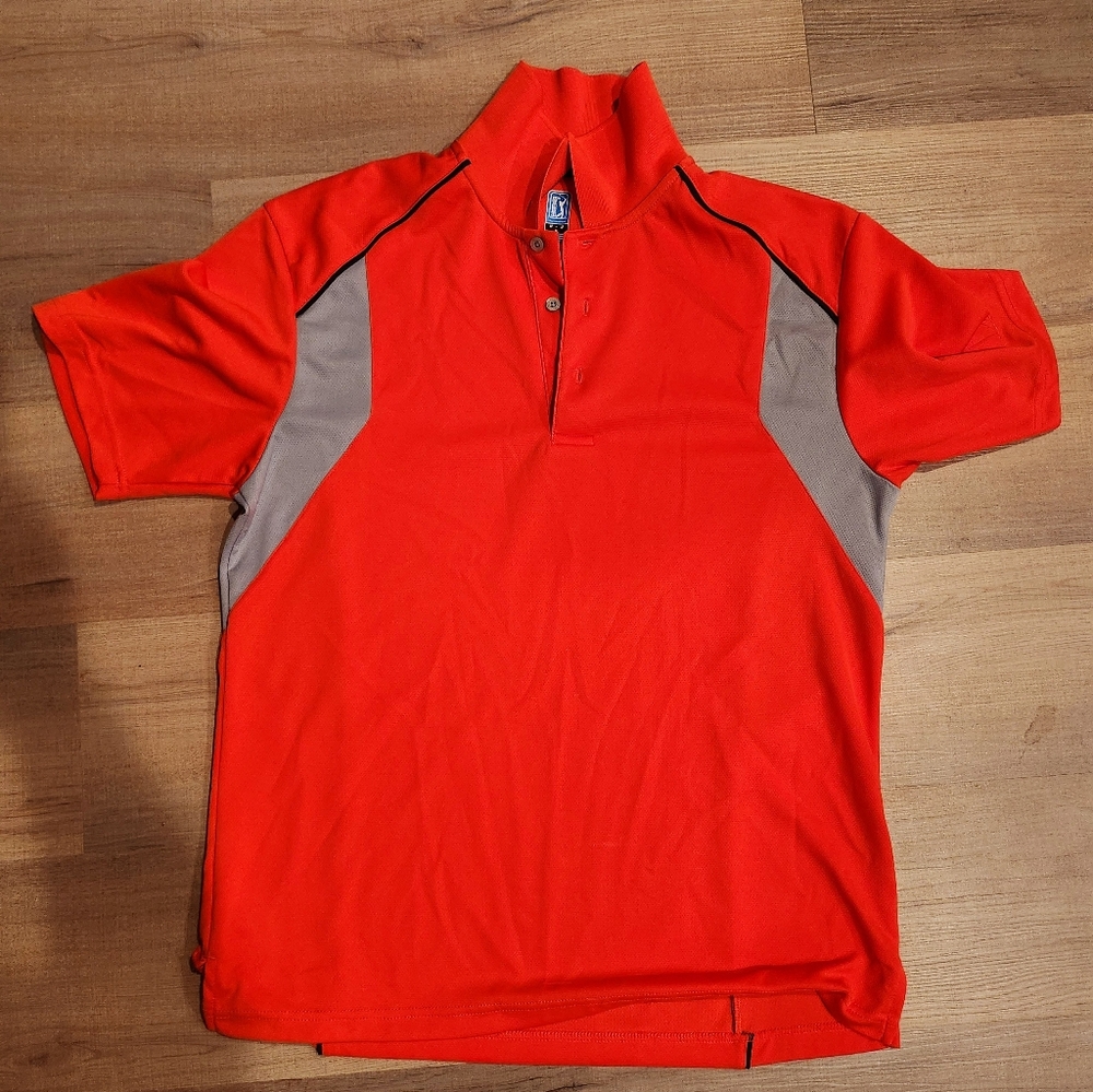PGA Tour Orange Polo Shirt with Gray Panels